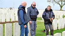 Fisher-Tomlin (left), CWGC horticulture manager Steve Arnold (centre) and horticulture supervisor Emmanuelle Courchel (right)